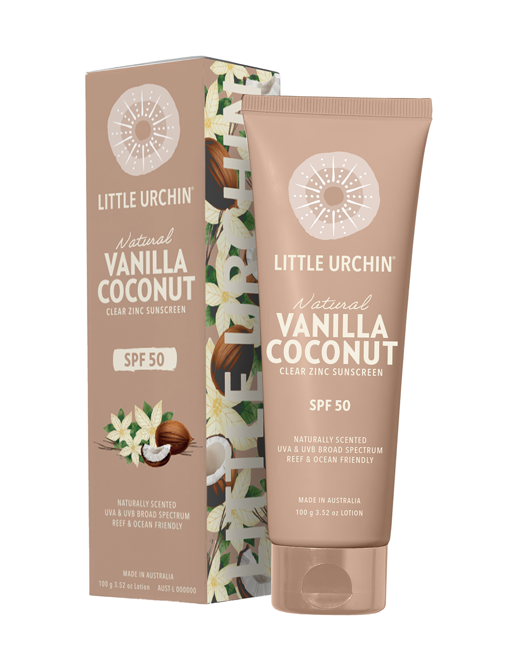 NATURAL VANILLA COCONUT CLEAR ZINC SUNSCREEN SPF 50, 100g