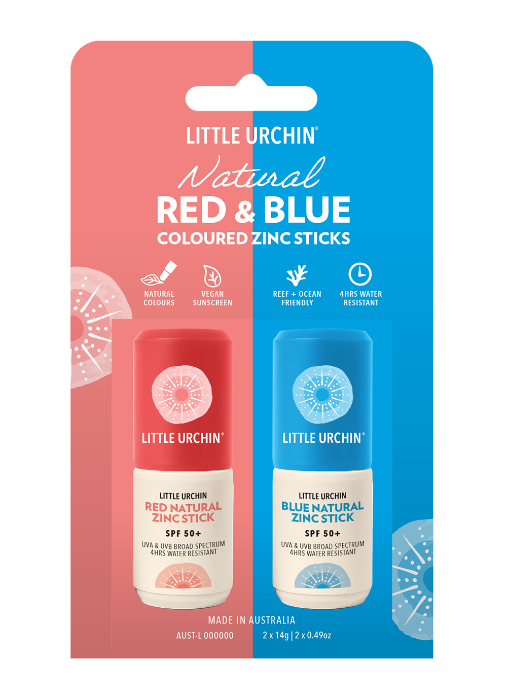 RED & BLUE NATURAL ZINC STICK SPF 50+, 14g - Twin Pack